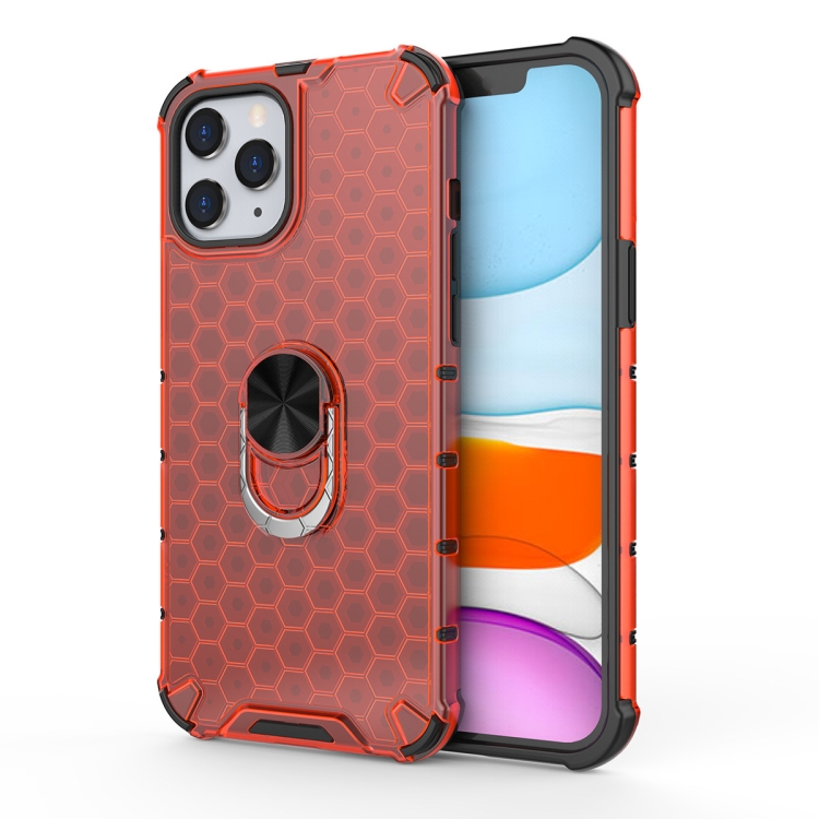

For iPhone 12 Pro Max 6.7 inch Shockproof Honeycomb PC + TPU Ring Holder Protection Case(Red)