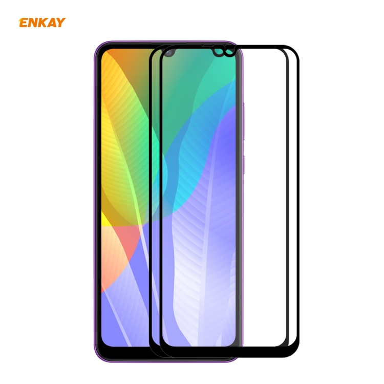 

For Huawei Y6p 2 PCS ENKAY Hat-Prince Full Glue 0.26mm 9H 2.5D Tempered Glass Full Coverage Film