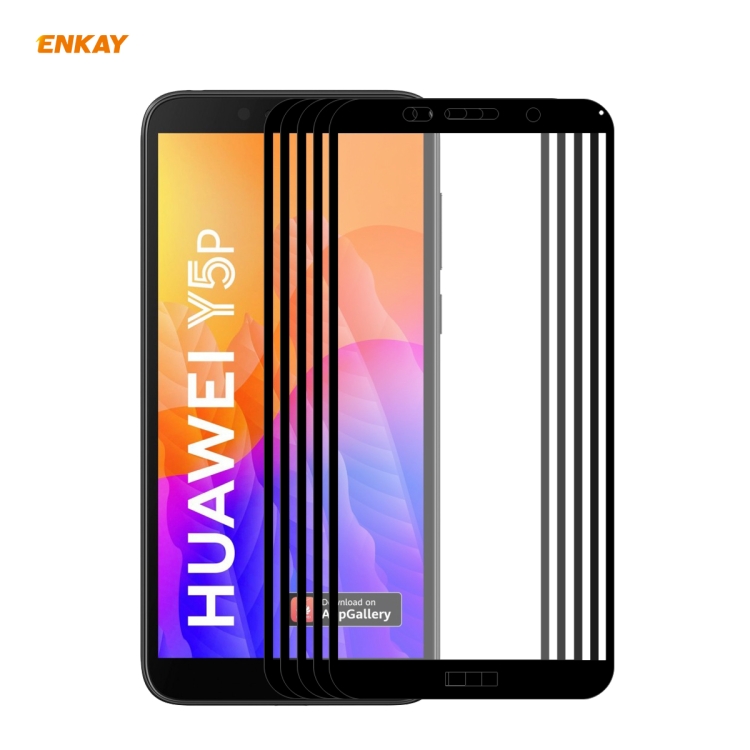 

For Huawei Y5p 5 PCS ENKAY Hat-Prince Full Glue 0.26mm 9H 2.5D Tempered Glass Full Coverage Film