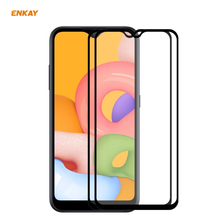

For Samsung Galaxy A01 2 PCS ENKAY Hat-Prince Full Glue 0.26mm 9H 2.5D Tempered Glass Full Coverage Film