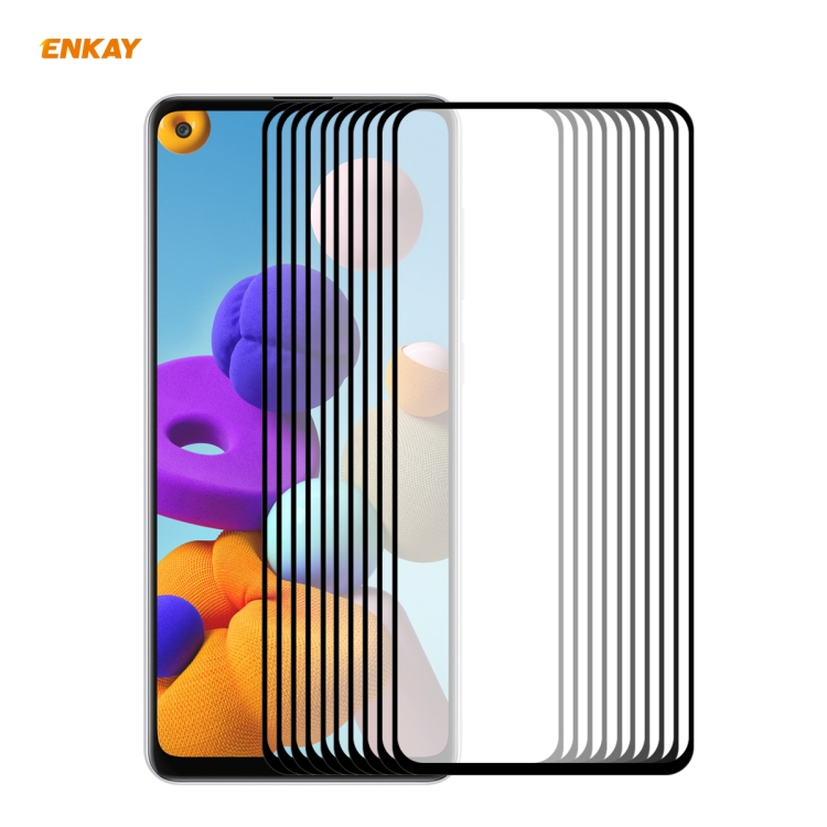 

For Samsung Galaxy A21s 10 PCS ENKAY Hat-Prince Full Glue 0.26mm 9H 2.5D Tempered Glass Full Coverage Film