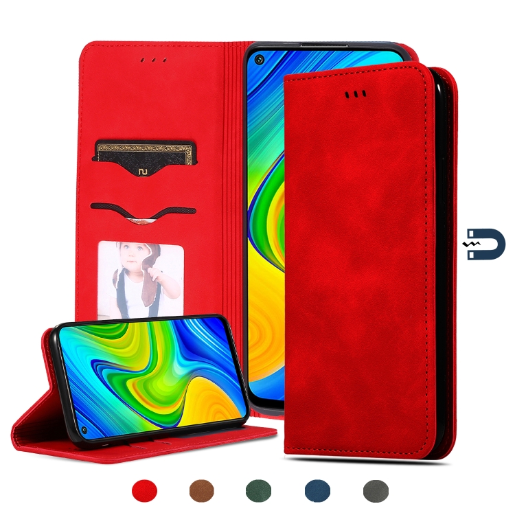 

For Redmi Note 9 / Redmi 10X 4G Retro Skin Feel Business Magnetic Horizontal Flip Leather Case(Red)