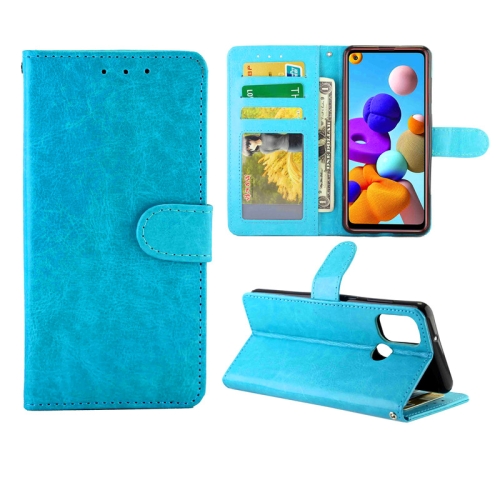 

For Samsung Galaxy A21S Crazy Horse Texture Leather Horizontal Flip Protective Case with Holder & Card Slots & Wallet & Photo Frame(Baby Blue)