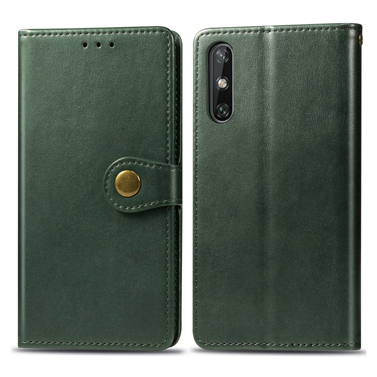 

For Huawei Enjoy 10E Retro Solid Color Leather Buckle Phone Case with Lanyard & Photo Frame & Card Slot & Wallet & Stand Function(Green)