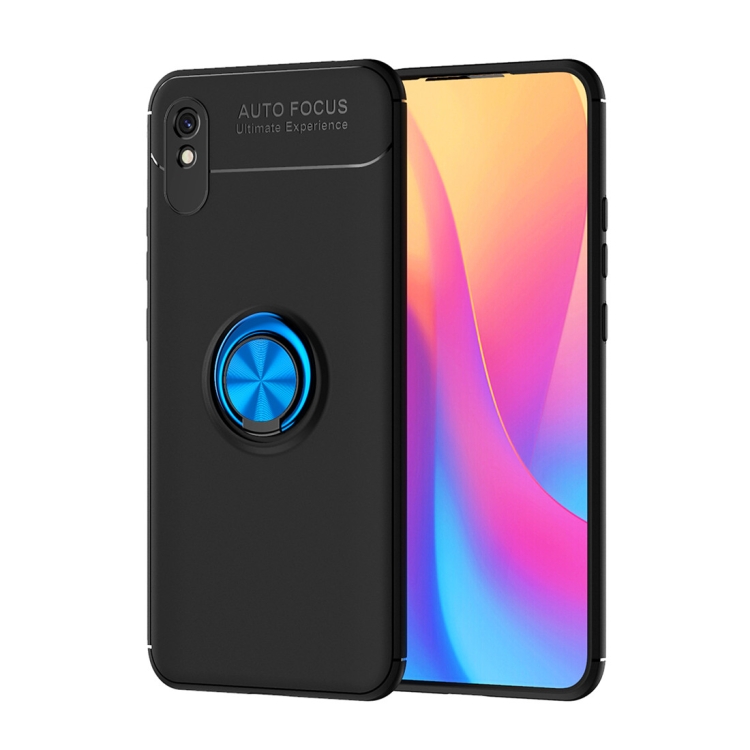 

For Xiaomi Redmi 9A Metal Ring Holder 360 Degree Rotating TPU Case(Black+Blue)