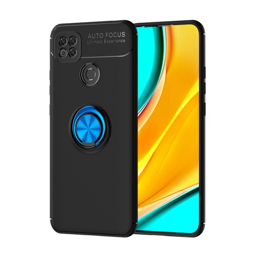 

For Xiaomi Redmi 9C Metal Ring Holder 360 Degree Rotating TPU Case(Black+Blue)