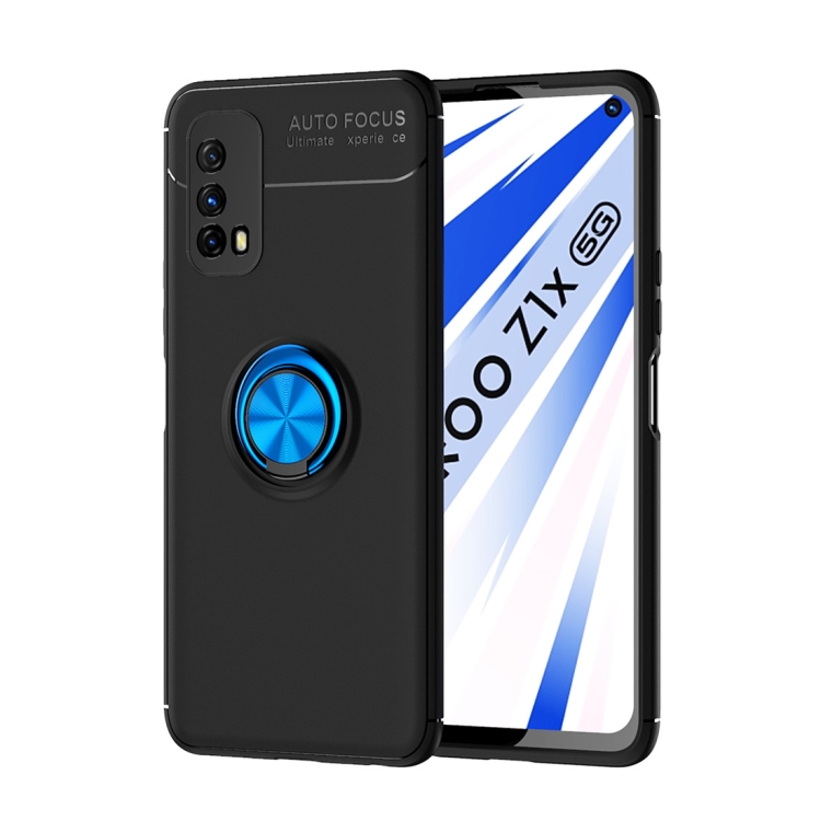 

For VIVO IQOO Z1X Metal Ring Holder 360 Degree Rotating TPU Case(Black+Blue)