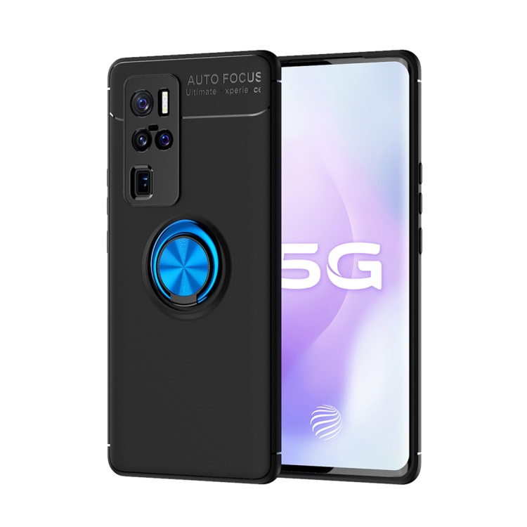 

For VIVO X50 Pro+ Metal Ring Holder 360 Degree Rotating TPU Case(Black+Blue)