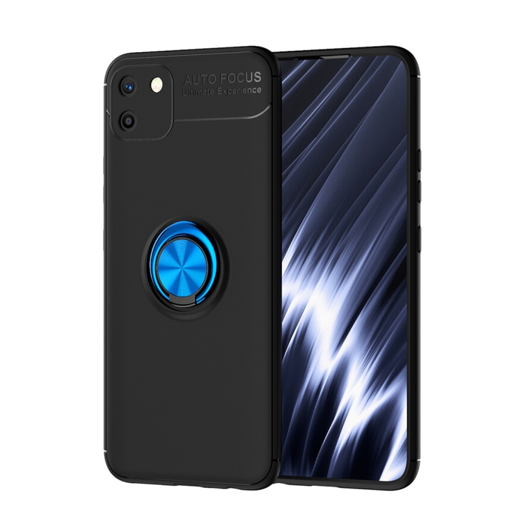 

For OPPO Realme C11 Metal Ring Holder 360 Degree Rotating TPU Case(Black+Blue)