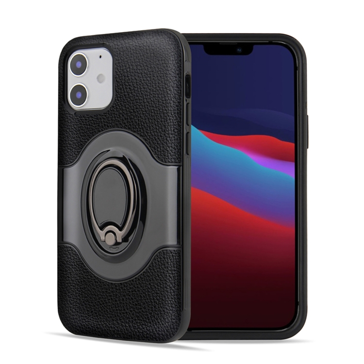 

For iPhone 12 5.4 inch Dual Layer TPU+PC Hybrid Armor Shockproof Case with 360 Degree Rotating Metal Ring Holder(Black)