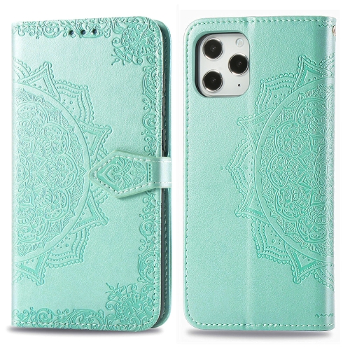 

For iPhone 12 Pro Max Halfway Mandala Embossing Pattern Horizontal Flip Leather Case with Holder & Card Slots & Wallet & Lanyard(Green)