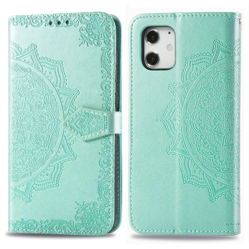 

For iPhone 12 mini Halfway Mandala Embossing Pattern Horizontal Flip Leather Case with Holder & Card Slots & Wallet & Lanyard(Green)