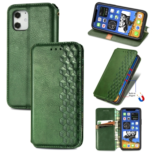 

For iPhone 12 Pro Max Cubic Grid Pressed Horizontal Flip Magnetic PU Leather Case with Holder & Card Slots & Wallet(Green)