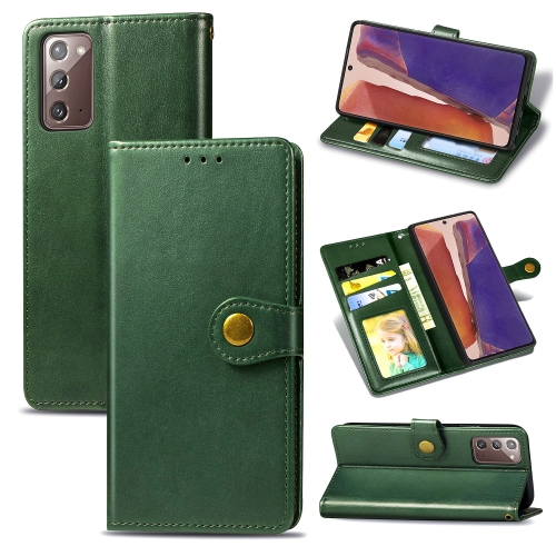 

For Samsung Galaxy Note 20 Retro Solid Color Leather Buckle Phone Case with Lanyard & Photo Frame & Card Slot & Wallet & Stand Function(Green)