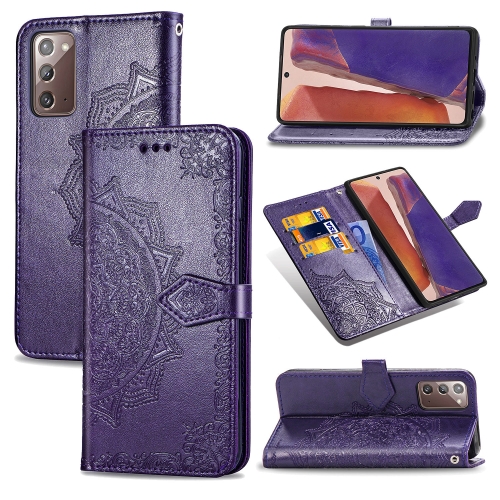 

For Samsung Galaxy Note20 Halfway Mandala Embossing Pattern Horizontal Flip Leather Case with Holder & Card Slots & Wallet & Lanyard(Purple)