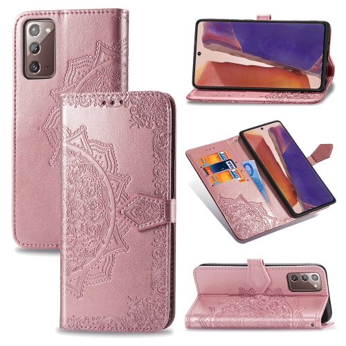 

For Samsung Galaxy Note20 Ultra Halfway Mandala Embossing Pattern Horizontal Flip Leather Case with Holder & Card Slots & Wallet & Lanyard(Rose Gold)