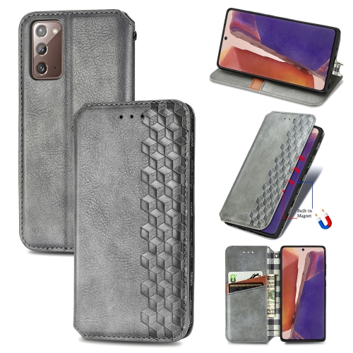 

For Samsung Galaxy Note 20 Cubic Grid Pressed Horizontal Flip Magnetic PU Leather Case with Holder & Card Slots & Wallet(Grey)