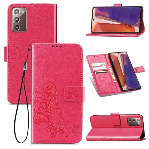 

For Samsung Galaxy Note20 Ultra Four-leaf Clasp Embossed Buckle Mobile Phone Protection Leather Case with Lanyard & Card Slot & Wallet & Bracket Function(Magenta)