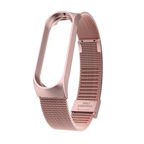 

For Xiaomi Mi Band 3/4 Universal Metal Stainless Steel Buckle Milanese Replacement Strap(Rose Pink)