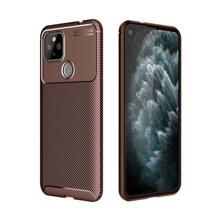 

For Google Pixel 5 XL Carbon Fiber Texture Shockproof TPU Case(Brown)