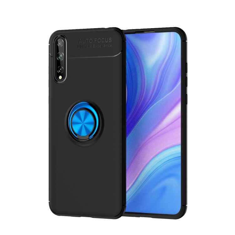 

For Huawei Enjoy 10s Metal Ring Holder 360 Degree Rotating TPU Case(Black+Blue)