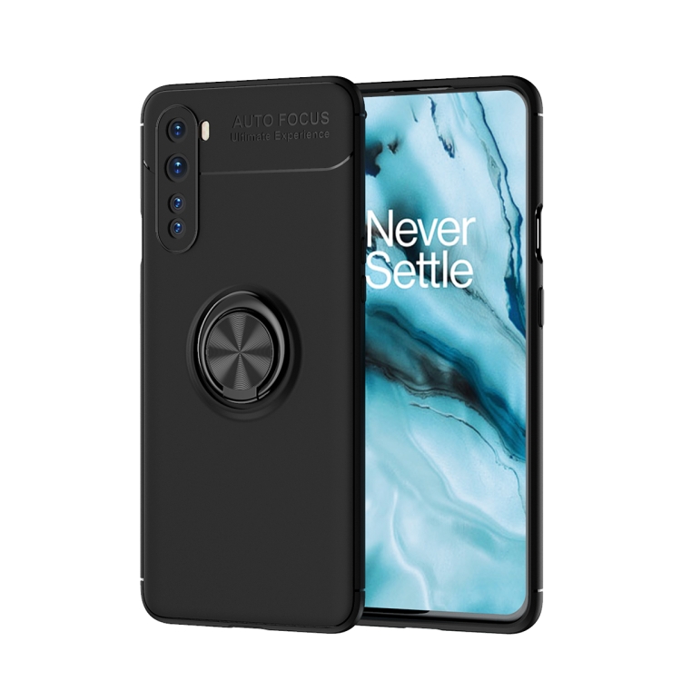 

For OnePlus Nord Metal Ring Holder 360 Degree Rotating TPU Case(Black+Black)