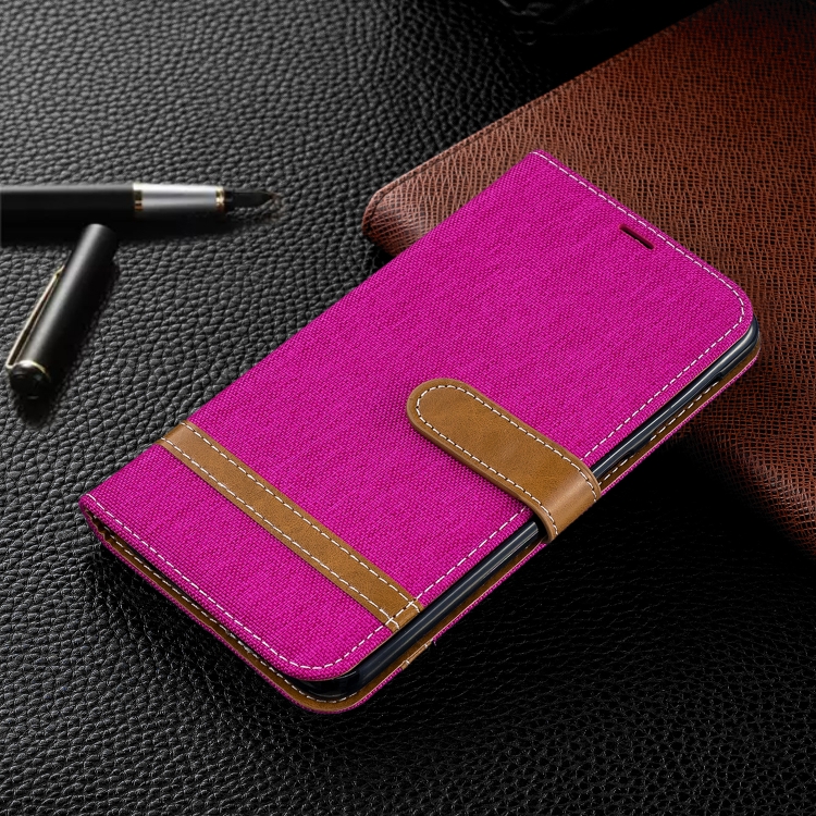 

Color Matching Denim Texture Leather Case for Galaxy M10, with Holder & Card Slots & Wallet & Lanyard(Rose red)