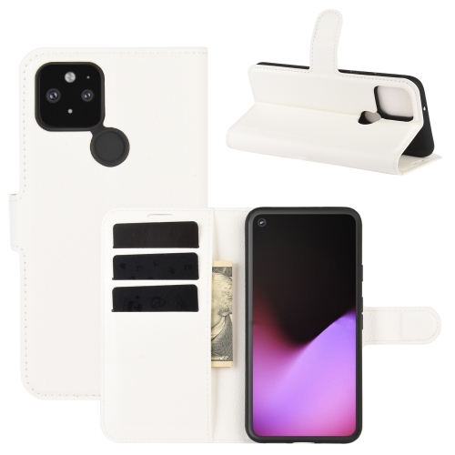 

For Google Pixel 5 XL Litchi Texture Horizontal Flip Protective Case with Holder & Card Slots & Wallet(White)