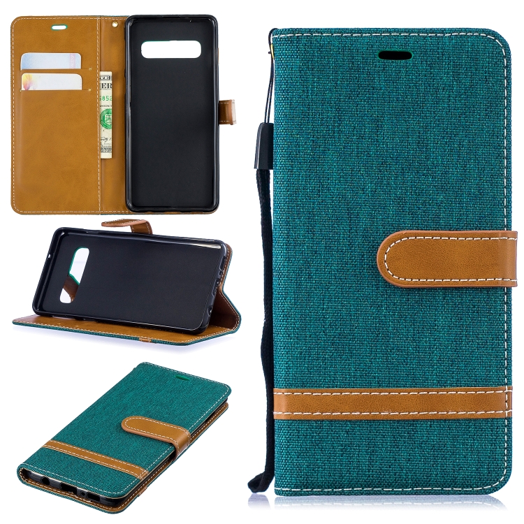 

Color Matching Denim Texture Leather Case for Galaxy S10, with Holder & Card Slots & Wallet & Lanyard(Green)