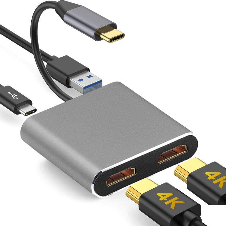 

ZS-SG4T1HD2 4-in-1 Type-C to Dual HDMI + USB 3.0 Port + Type-C PD Charging Port Multi-functional HD Dock Adapter(Grey)
