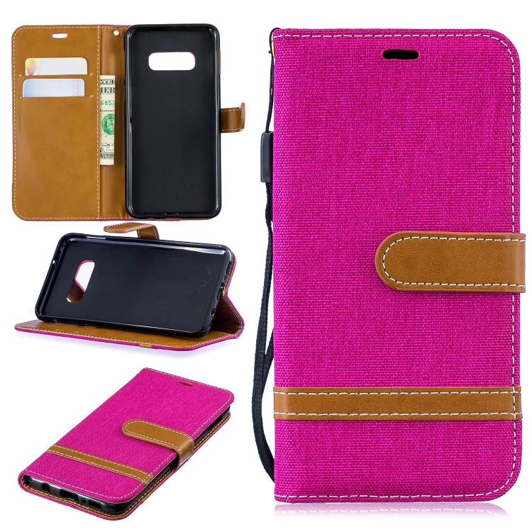 

Color Matching Denim Texture Leather Case for Galaxy S10e , with Holder & Card Slots & Wallet & Lanyard(Rose red)