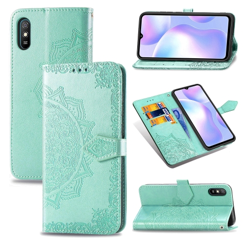 

For Xiaomi Redmi 9A Halfway Mandala Embossing Pattern Horizontal Flip Leather Case with Holder & Card Slots & Wallet & Lanyard(Green)