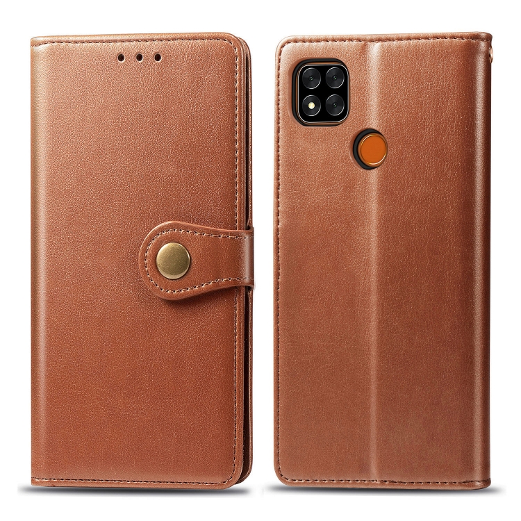 

For Xiaomi Redmi 9C Retro Solid Color Leather Buckle Phone Case with Lanyard & Photo Frame & Card Slot & Wallet & Stand Function(Brown)