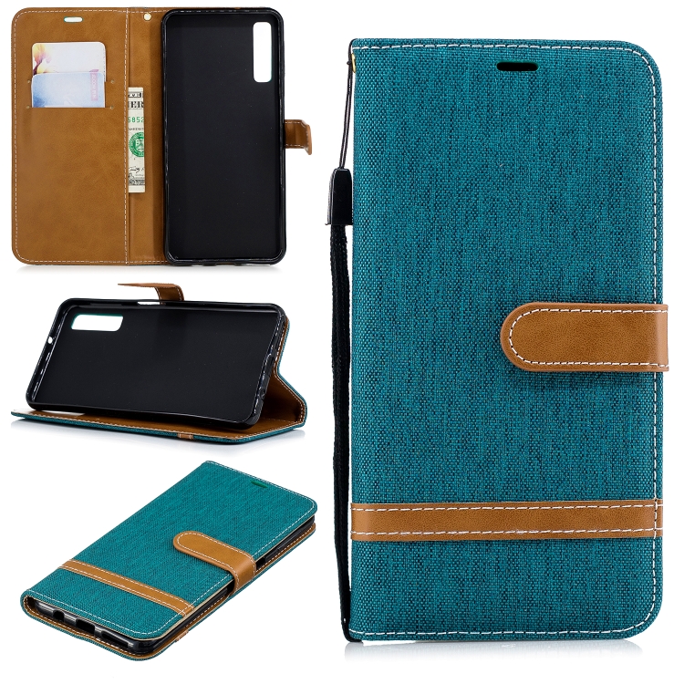 

Color Matching Denim Texture Leather Case for Galaxy A7 / A750 , with Holder & Card Slots & Wallet & Lanyard(Green)