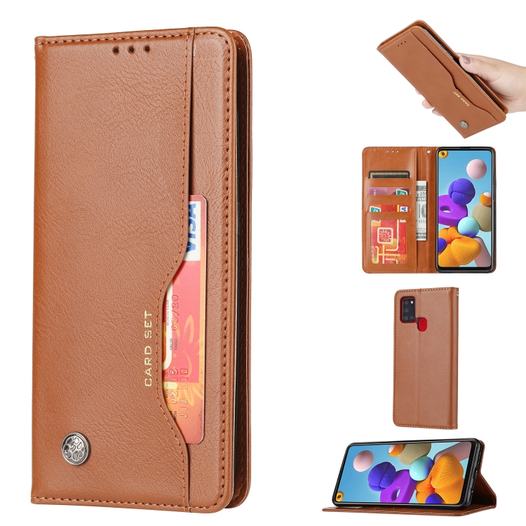 

For Samsung Galaxy A21s Knead Skin Texture Horizontal Flip Leather Case with Photo Frame & Holder & Card Slots & Wallet(Brown)
