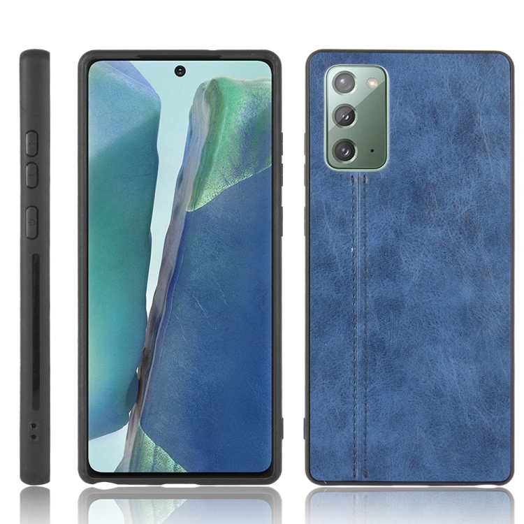 

For Samsung Galaxy Note20 Shockproof Sewing Cow Pattern Skin PC + PU + TPU Case(Blue)