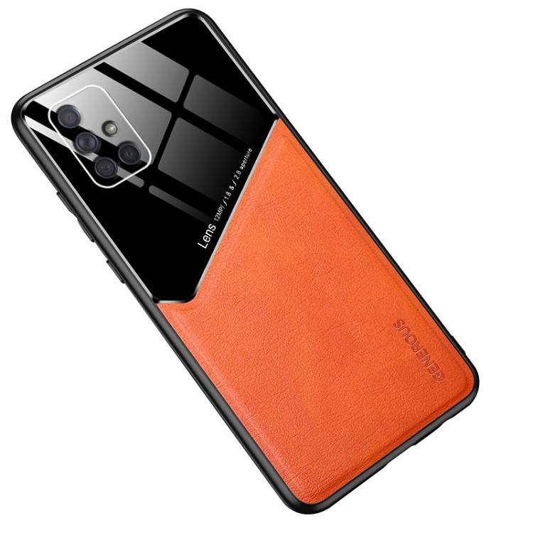 

For Samsung Galaxy A71 5G All-inclusive Leather + Organic Glass Phone Case with Metal Iron Sheet(Orange)