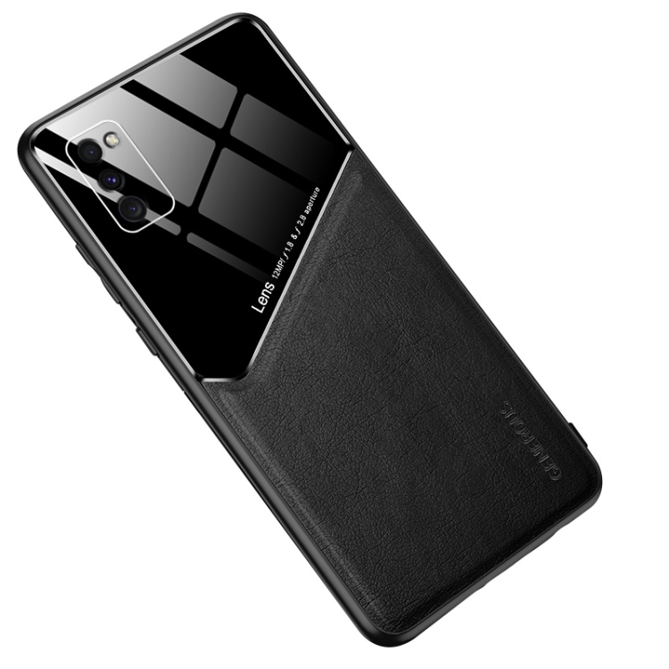 

For Samsung Galaxy A41 All-inclusive Leather + Organic Glass Phone Case with Metal Iron Sheet(Black)