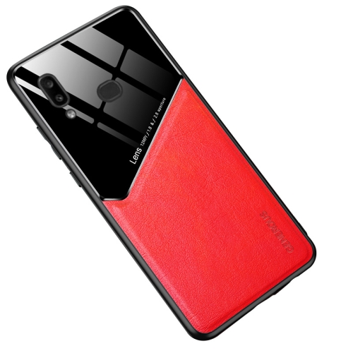 

For Samsung Galaxy A10s All-inclusive Leather + Organic Glass Phone Case with Metal Iron Sheet(Red)