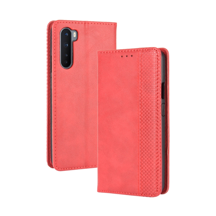 

For OnePlus Nord Magnetic Buckle Retro Crazy Horse Texture Horizontal Flip Leather Case with Holder & Card Slots & Photo Frame(Red)