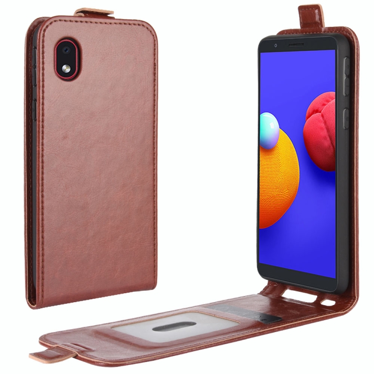 

For Samsung Galaxy A01 Core / M01 Core R64 Texture Single Vertical Flip Leather Protective Case with Card Slots & Photo Frame(Brown)