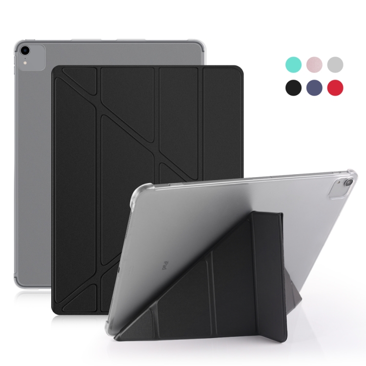 

For iPad Pro 12.9 inch (2020) Multi-folding Horizontal Flip Shockproof Transparent PC + PU Leather Case with Sleep / Wake-up Function(Black)