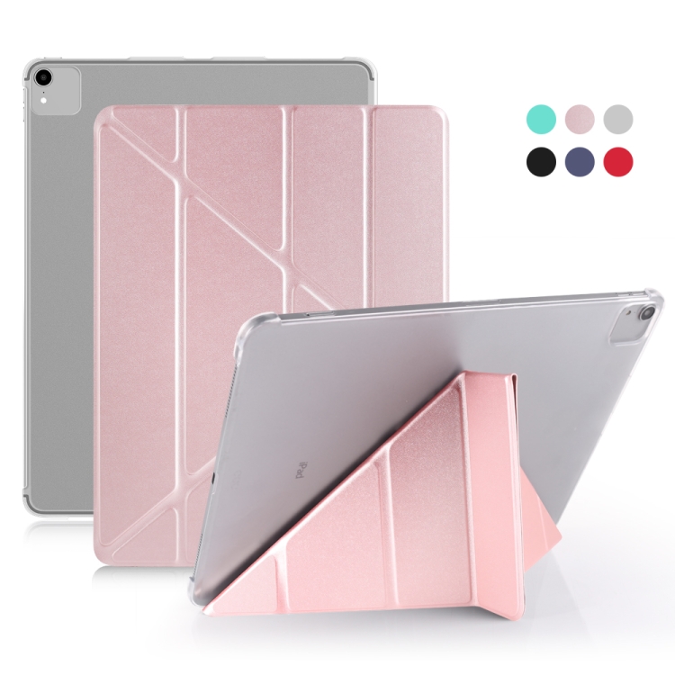 

For iPad Pro 12.9 inch (2020) Multi-folding Horizontal Flip Shockproof Transparent PC + PU Leather Case with Sleep / Wake-up Function(Rose gold)
