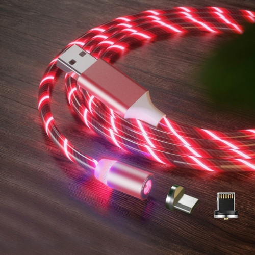 

2 in 1 USB to 8 Pin + Micro USB Magnetic Suction Colorful Streamer Mobile Phone Charging Cable, Length: 1m(Red Light)