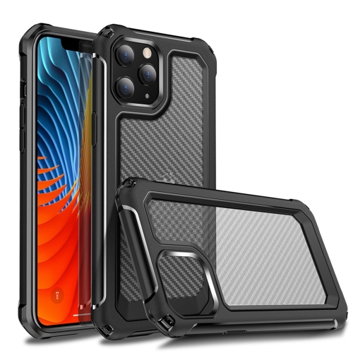 

For iPhone 12 mini Transparent Carbon Fiber Texture Rugged Full Body TPU+PC Scratch-Resistant Shockproof Case(Black)