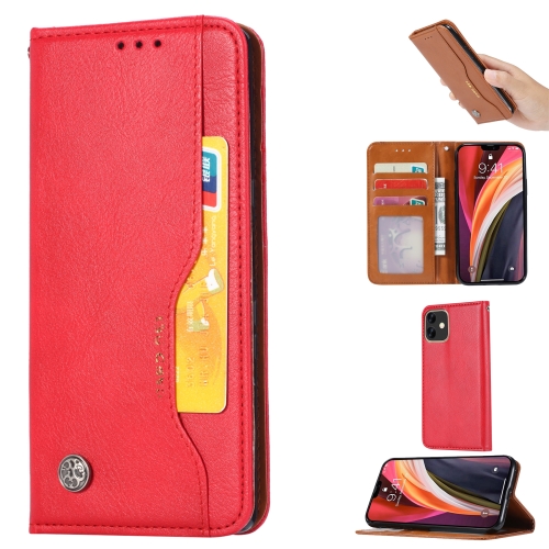 

For iPhone 12 Knead Skin Texture Horizontal Flip Leather Case with Photo Frame & Holder & Card Slots & Wallet(Red)