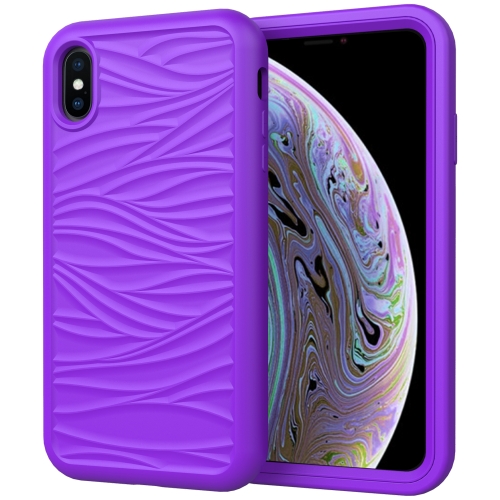 

For iPhone X & XS Wave Pattern 3 in 1 Silicone+PC Shockproof Protective Case(Purple)