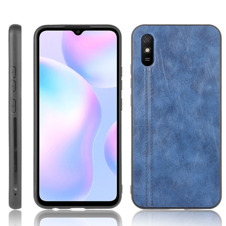

For Xiaomi Redmi 9A Shockproof Sewing Cow Pattern Skin PC + PU + TPU Case(Blue)
