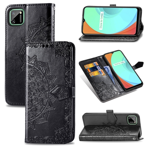 

For OPPO Realme C11 Mandala Flower Embossed Horizontal Flip Leather Case with Bracket / Card Slot / Wallet / Lanyard(Black)