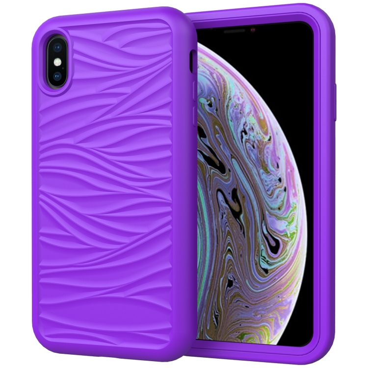 

For iPhone XS Max Wave Pattern 3 in 1 Silicone+PC Shockproof Protective Case(Purple)